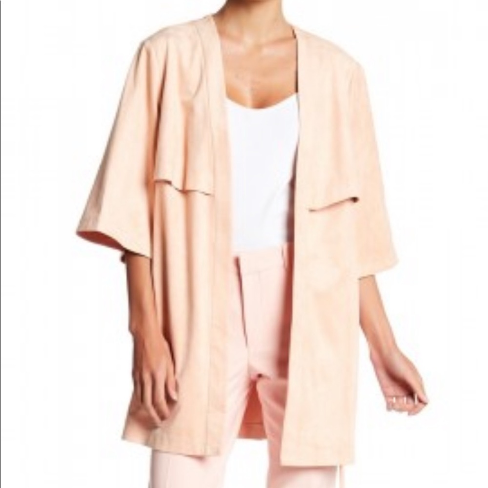 BCBG MAXAZRIA gari fauc suede blush blazer cape XS